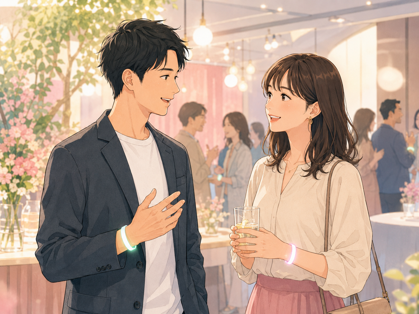 自然に会話を楽しむ男女のイラスト