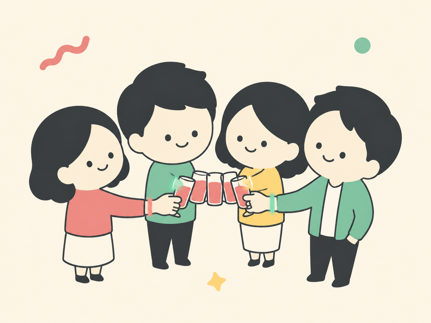 乾杯をきっかけに交流する参加者のイラスト